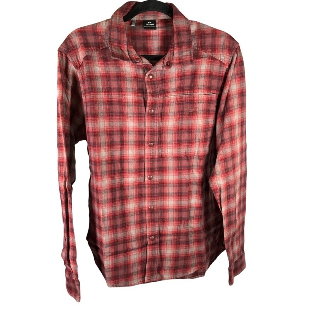 Under Armour Mens Flannel Shirt Button Up Long Sleeve Red Plaid Size Large‎